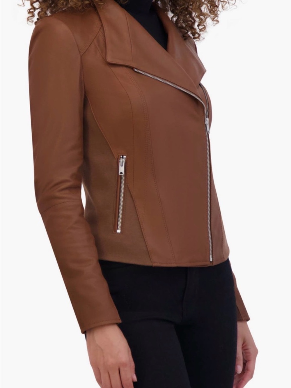Andrew Marc Women's Felix Leather Moto Jacket with knit panels